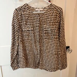 LOFT Navy Blue and Tan Patterned Blouse